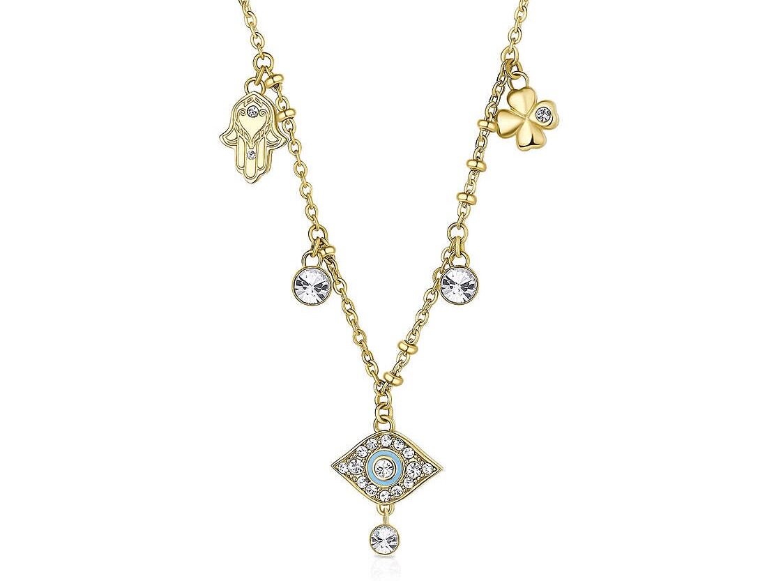 FOCALOOK Collana Donna Con Perle Barocche E Pietra Portafortuna - Ciondolo Tormalina Rosa, Girocollo Placcato Oro, In Confezione Regalo