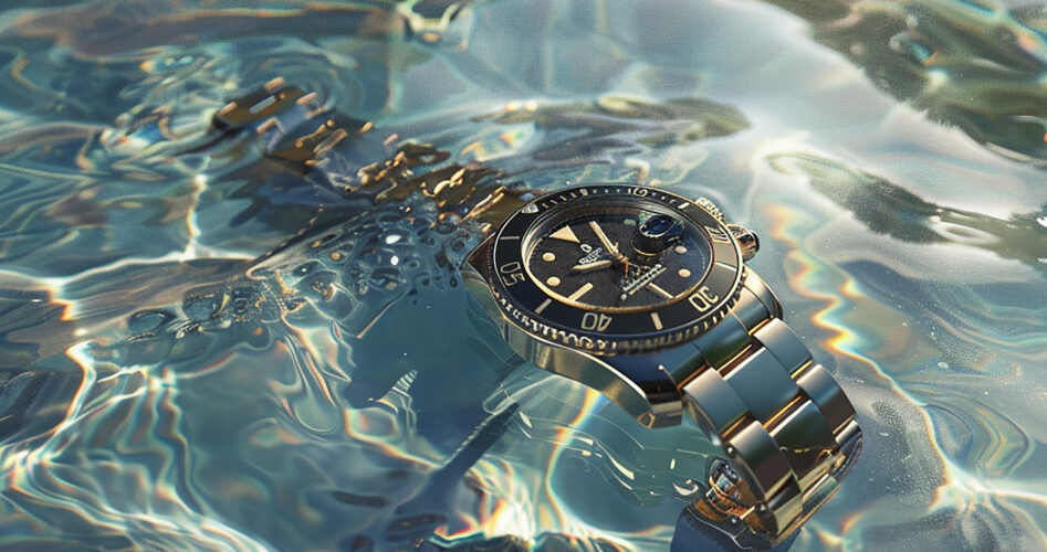 3d-rendered-realistic-image-chronomantic-watch-laying-pool-with-direct-sunlight